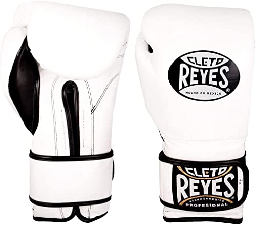 Cleto Reyes Guantes de entrenamiento de boxeo con cordones y pulgar adjunto, color blanco, 14 onzas