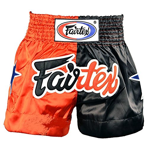 Fairtex - Pantalones cortos para deportes de contacto, satinados, color rojo y negro Talla:xx-large